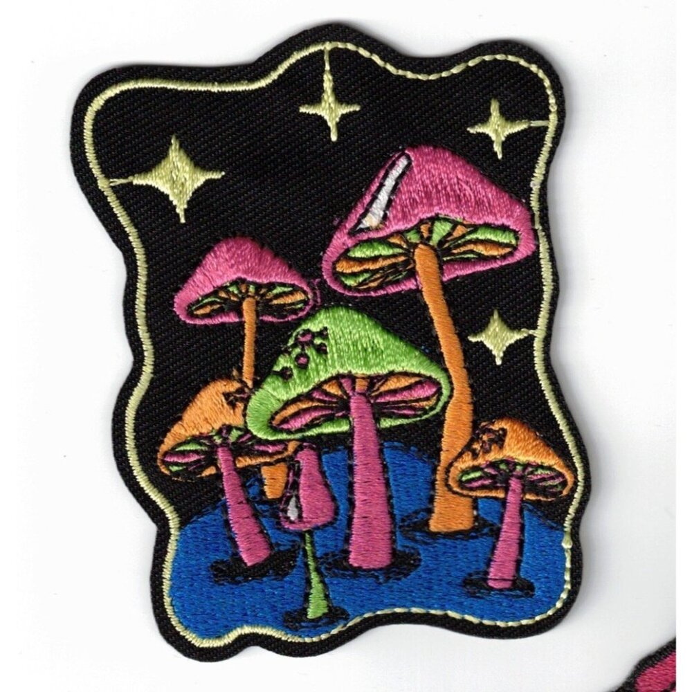 Mushroom Florescent 3in Embroidered Iron-on Patch Applique Psychedelic